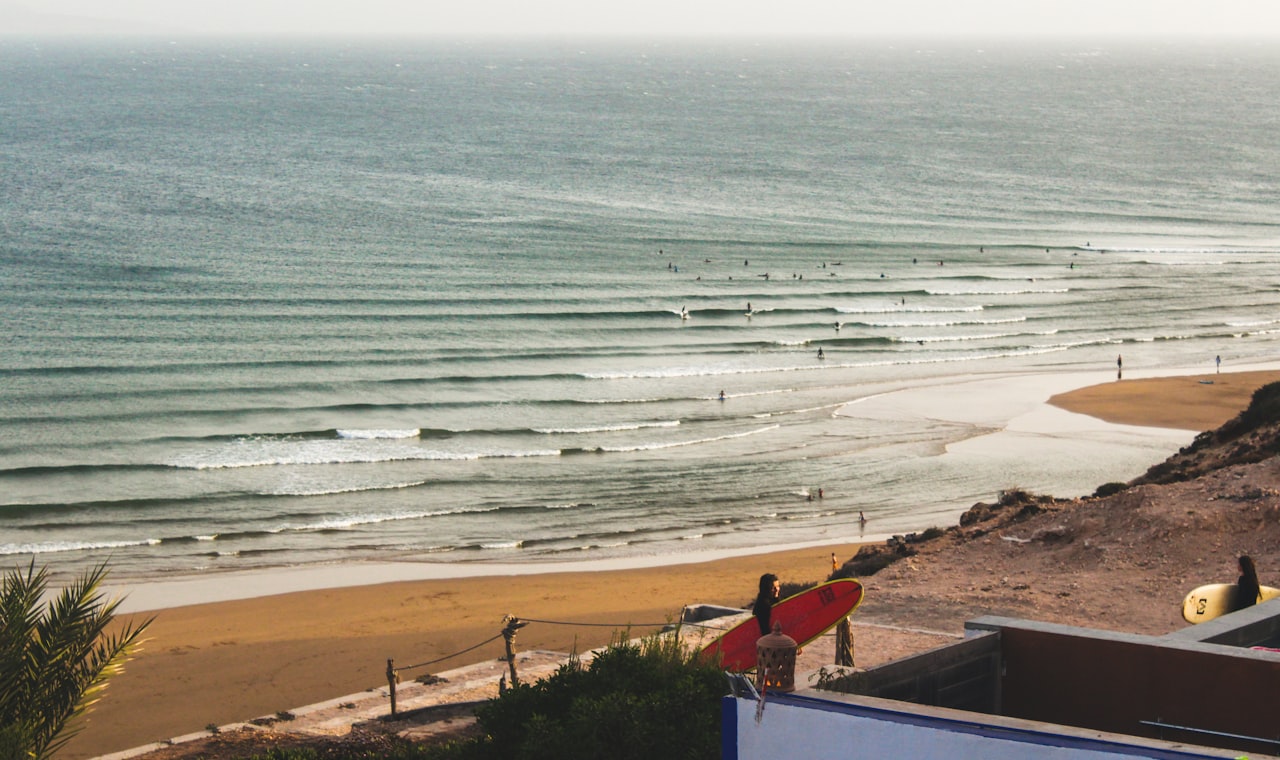 Agadir — a beach with a mountain in the background