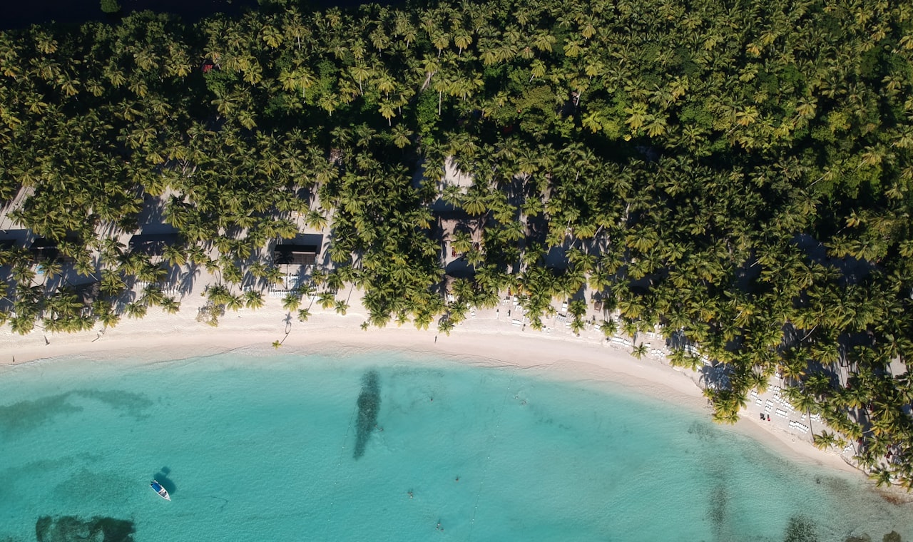 Punta Cana — an aerial view of a beach with a boat in the water